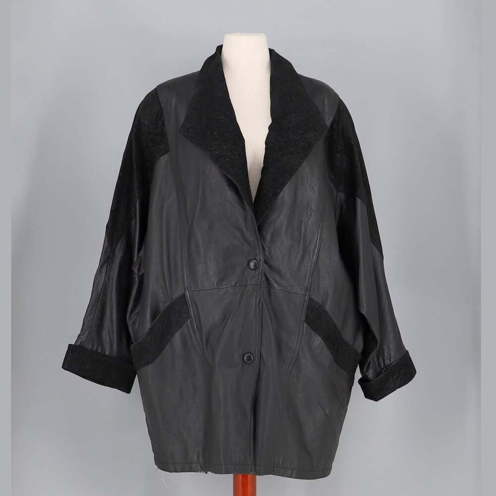 WILSONS Women's Black Leather Jacket Removable Lining Suede Trim Size 2X